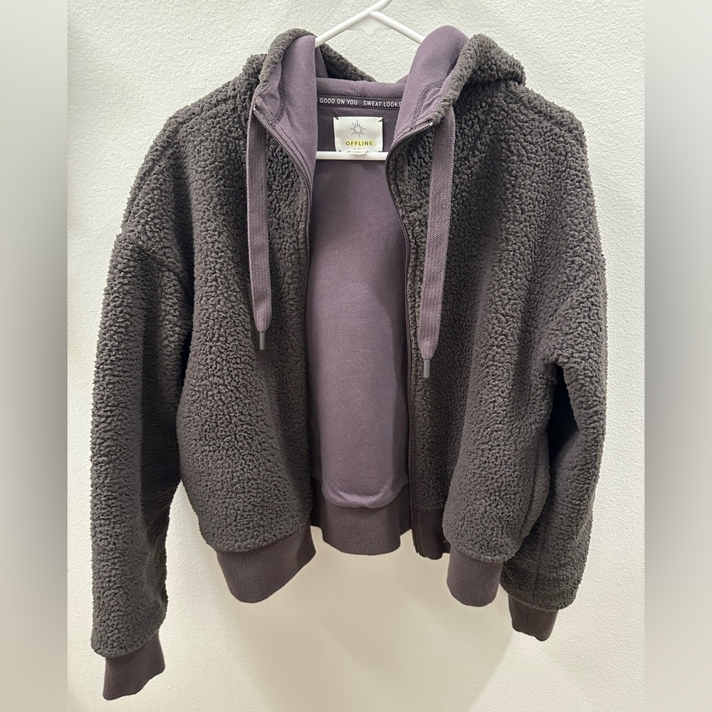 Cropped Sherpa Aerie Offline Chocolate Brown Hoodie